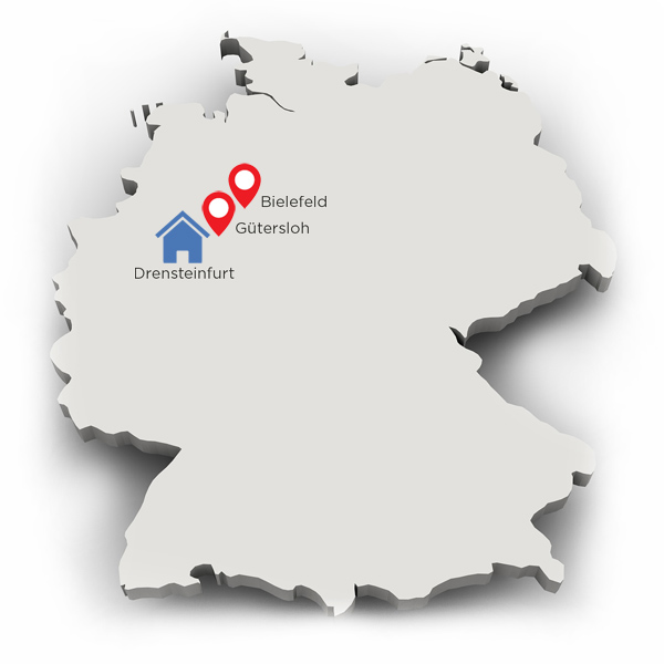 Standorte der BKN GmbH & Co. KG in Drensteinfurt, Bielefeld und Gütersloh.